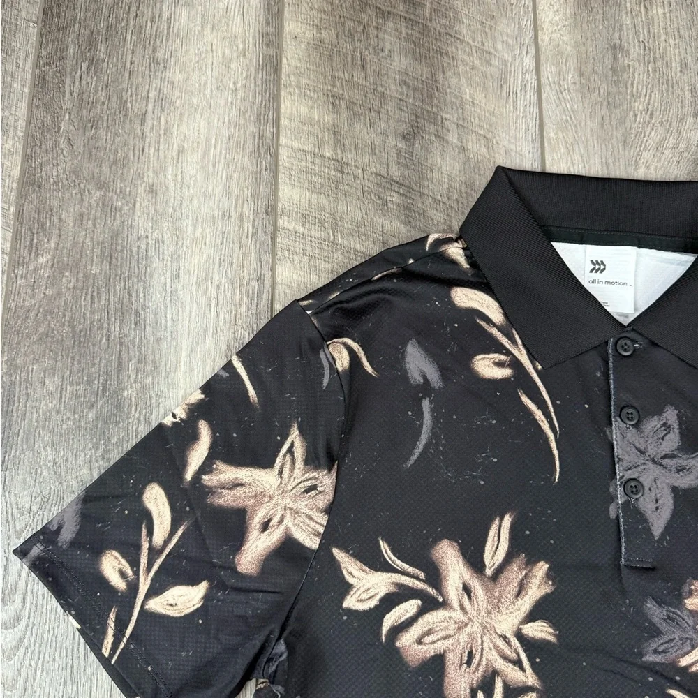 All In Motion Mens Black Print Polo Top - Picture 5 of 7